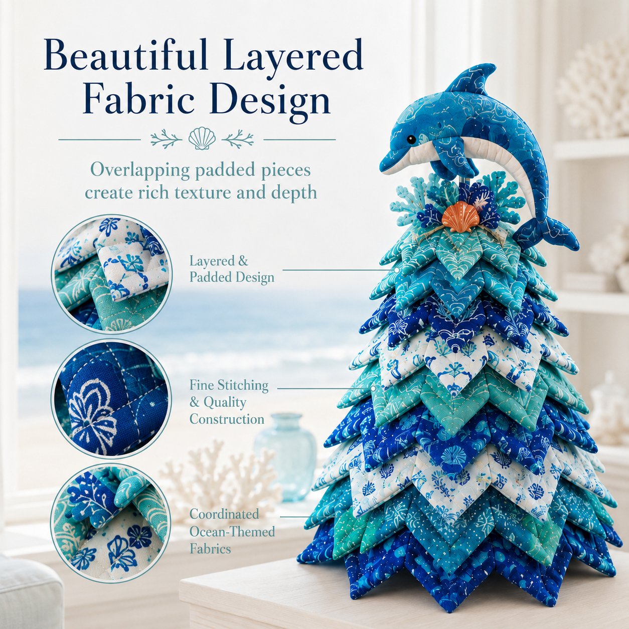 🌊 Ocean Dreams Layered Fabric Tree Craft Kit | Create a Freestanding Coastal Centerpiece with Coordinated Fabrics & Marine Topper 🐚✨