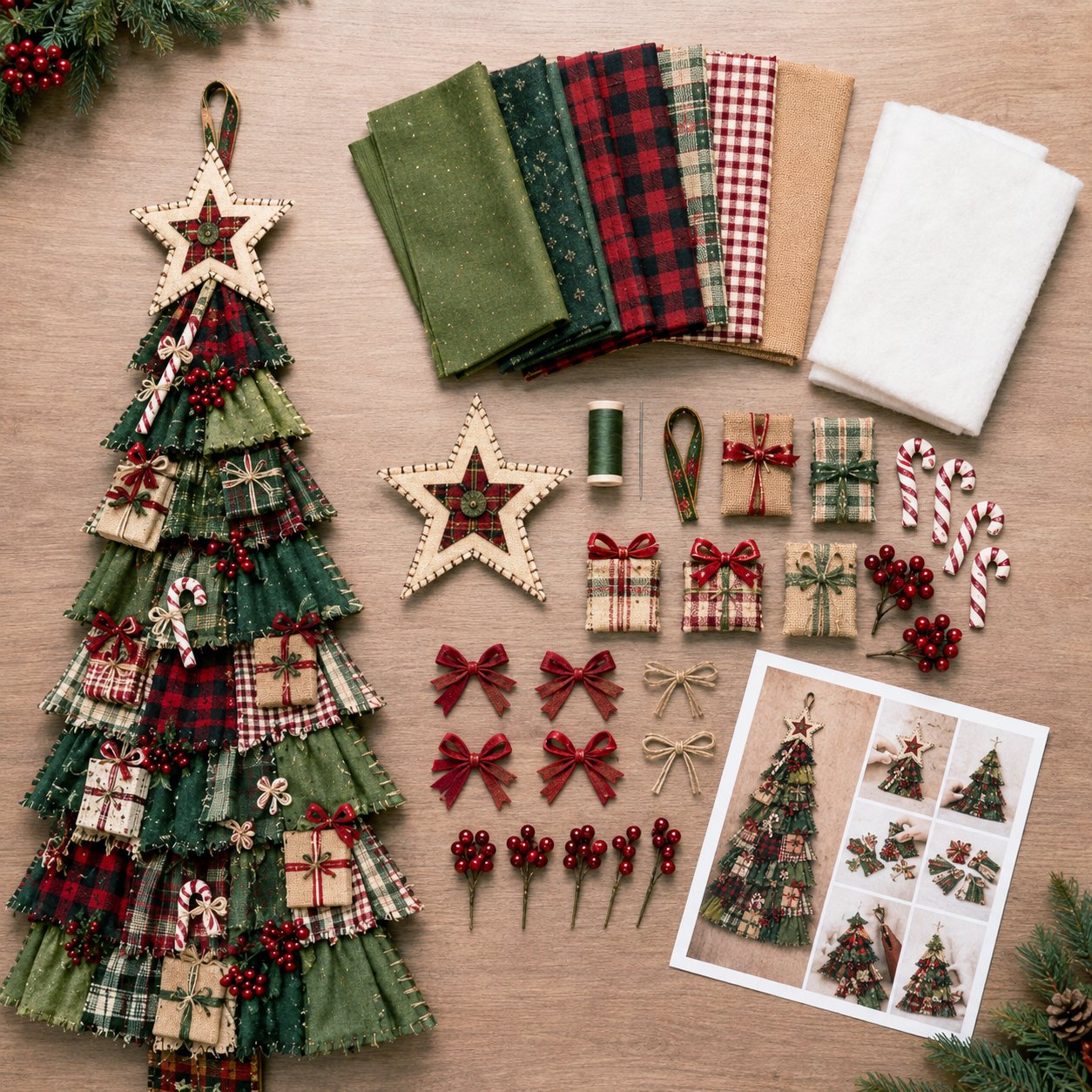 Christmas patchwork tree DIY kit contents