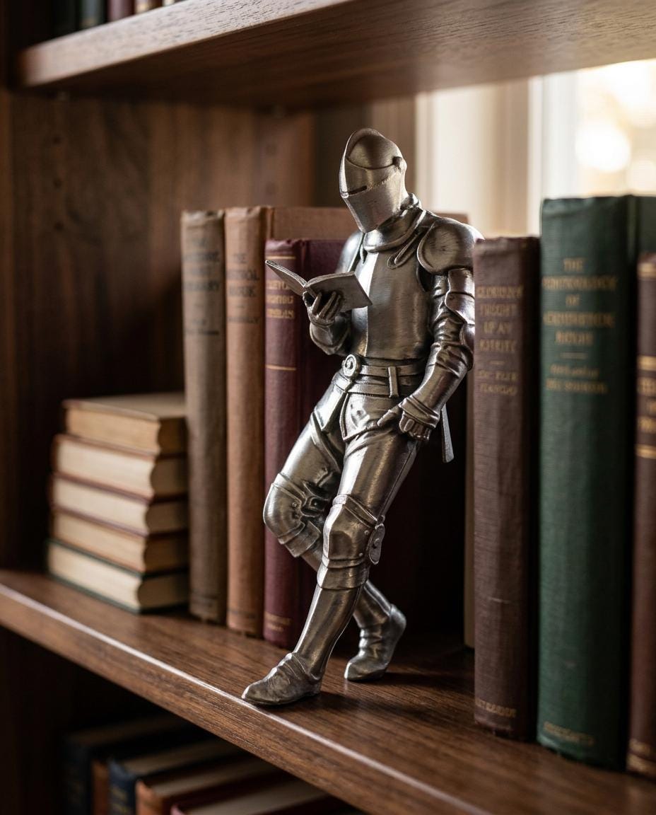 ⚔️ Reading Knight Bookshelf Statue | Medieval Fantasy Bookend Décor