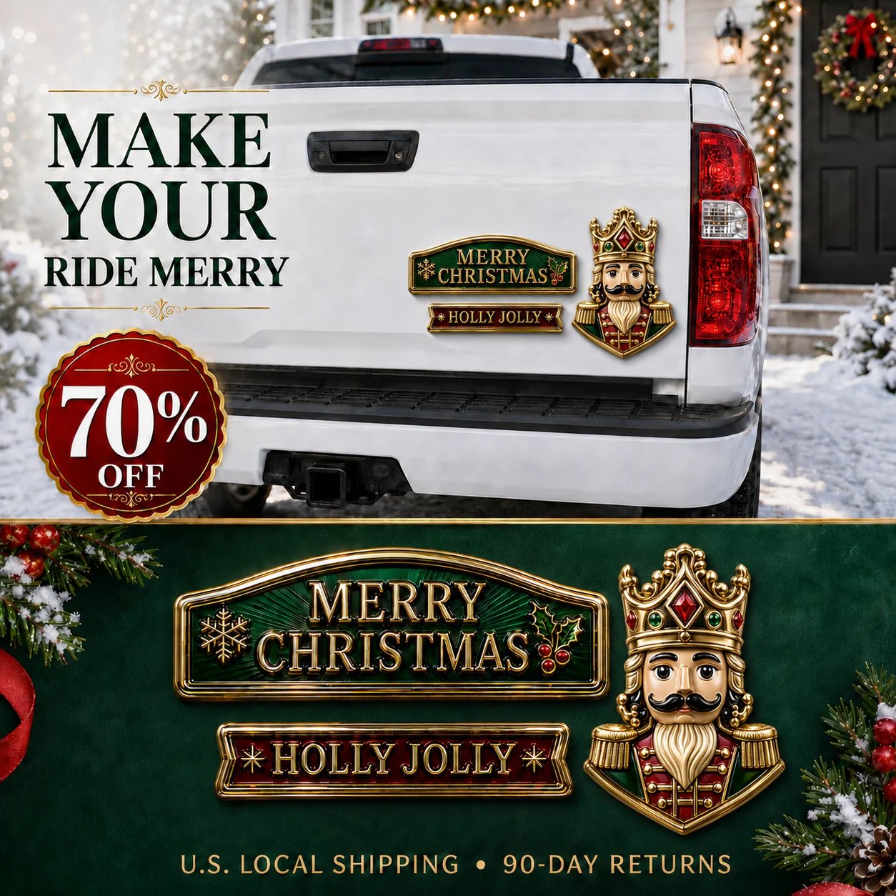 🔥 50K+ SOLD – 🎄 3-Piece Christmas Car Emblem Metal Badge Set | 3D Enamel Holiday Badges with Adhesive Backing for Trucks, SUVs & Festive Gifts 🎅✨