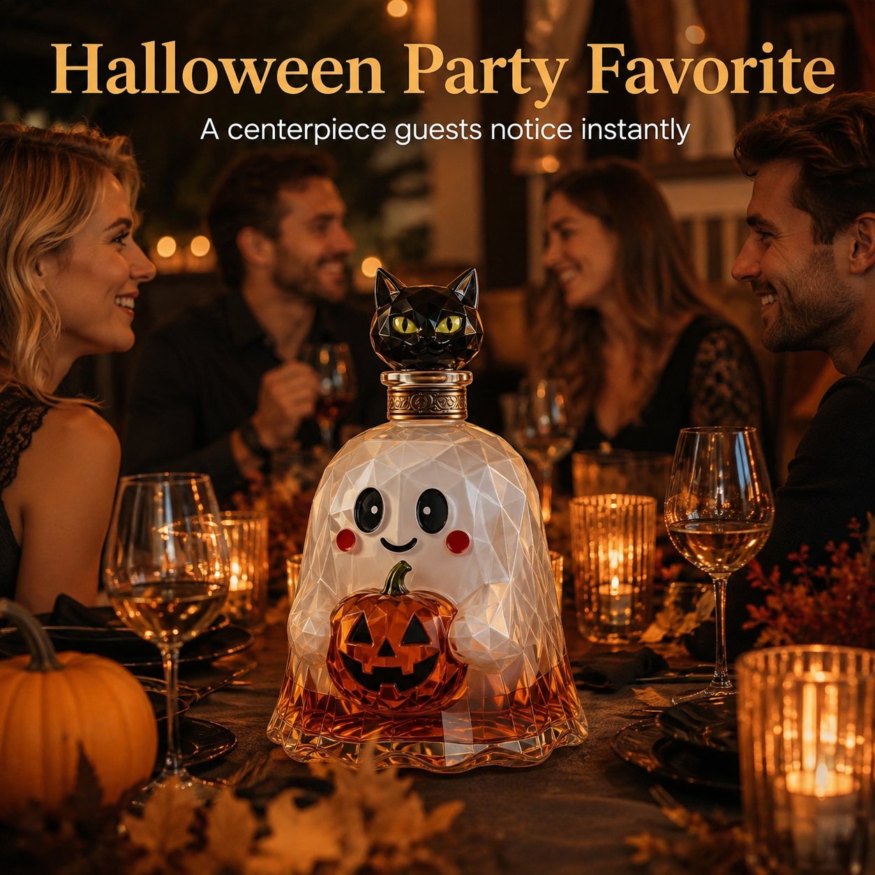 👻🐈‍⬛ Ghost Pumpkin Halloween Decanter 🎃 Spooky Glass Whiskey Bottle