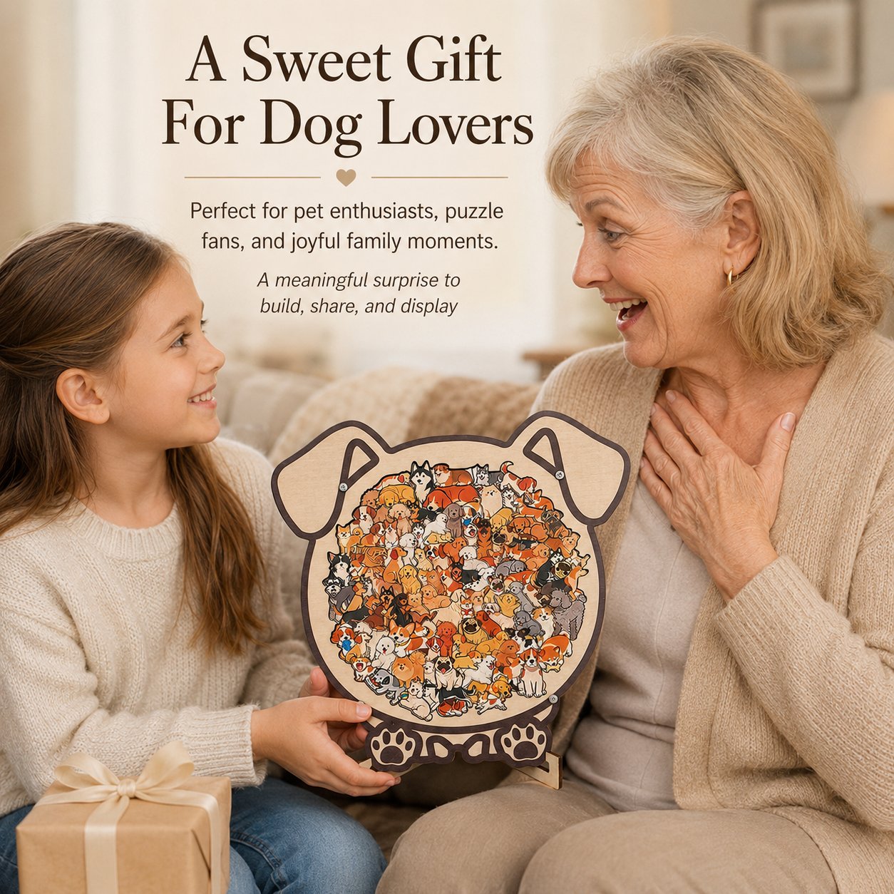 🔥Last Day 50% OFF - Charming Dog Breed Wooden Silhouette Puzzle Board With Stand