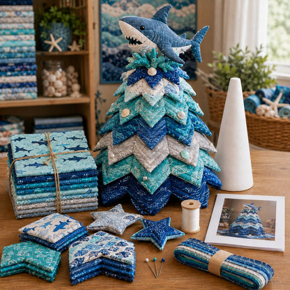 🌊 Ocean Dreams Layered Fabric Tree Craft Kit | Create a Freestanding Coastal Centerpiece with Coordinated Fabrics & Marine Topper 🐚✨