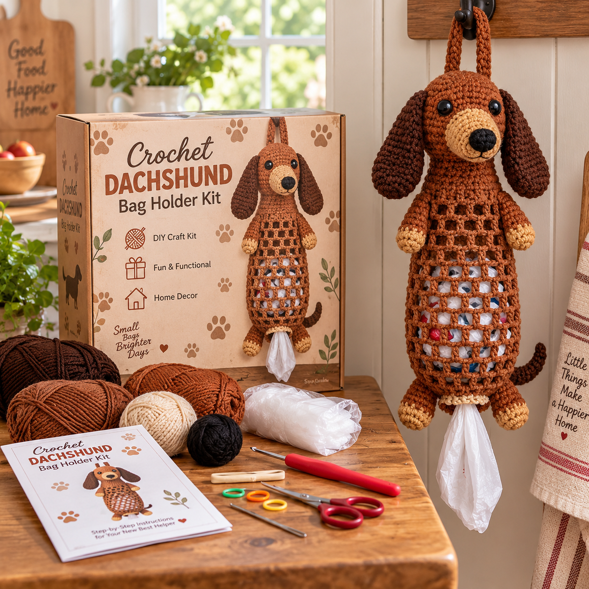 🐶🔥 Last Day 50% OFF – Crochet Dog Bag Holder DIY Kit 🧶 | 6 Adorable Breeds, Cute & Functional Home Decor 🎁
