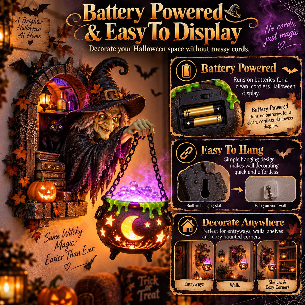 Battery powered Witch Cauldron Light