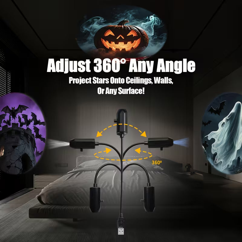 Halloween LED Projection Light | 360° Rotatable USB Horror Atmosphere Lamp
