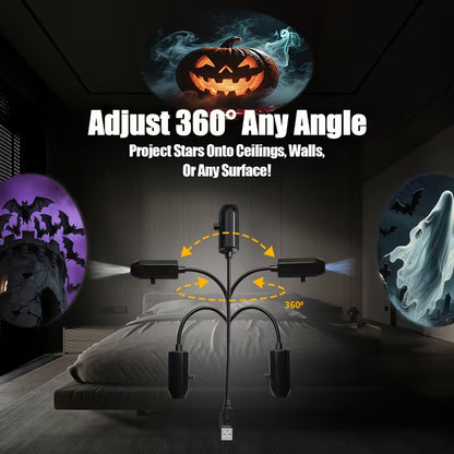 Halloween LED Projection Light | 360° Rotatable USB Horror Atmosphere Lamp