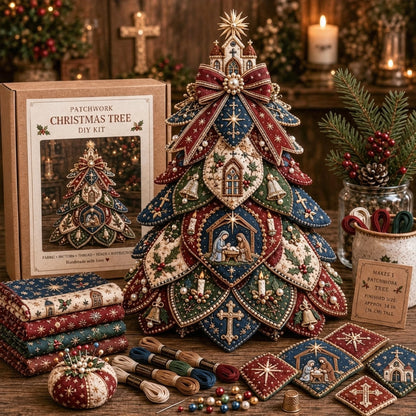 ✝️ Beginner-Friendly Tree of Faith 3D Quilted Christmas Tree Sewing Kit | Complete Kit with Coordinated Fabrics, Beads & Step-by-Step Guide Included 💕