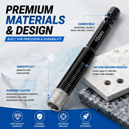 🔥LAST DAY SALE 49% OFF-6 Pcs Diamond Drill Bits Set, 1/4 5/6 3/8 1/2 Inch Brazed Diamond Drill Bits for Precision Drilling in Tile Ceramic Glass Granite Marble Masonry
