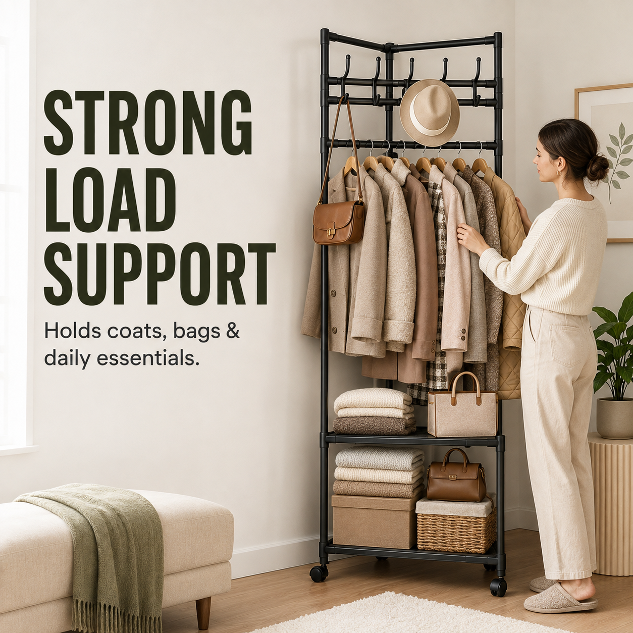 Multi-Functional Rolling Garment Rack with Bottom Storage