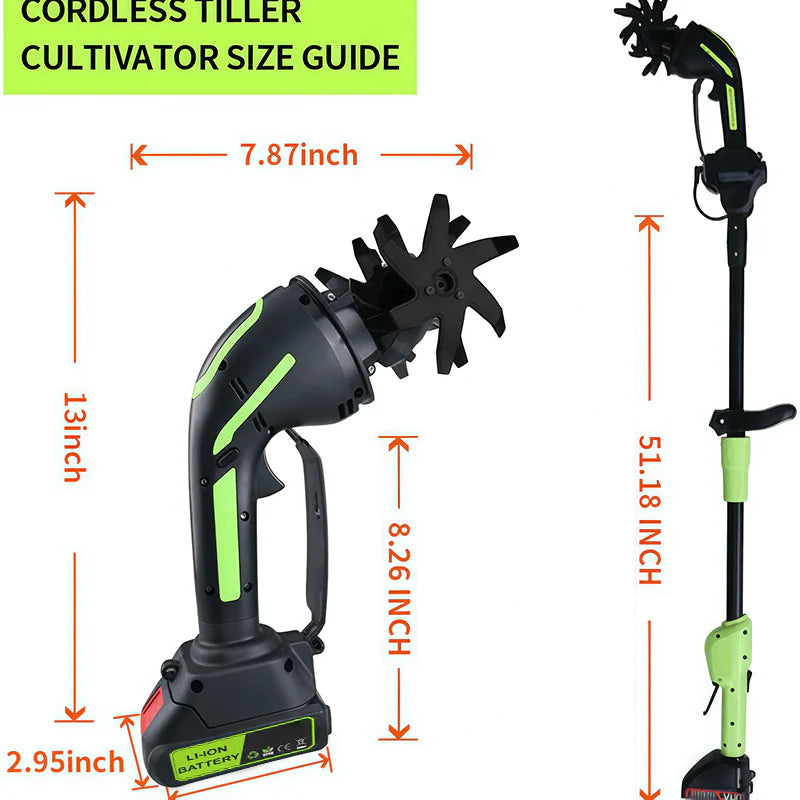 Zavrlygoods™ Multifunctional 2-in-1 Cordless Tiller & Cultivator with Telescopic Pole