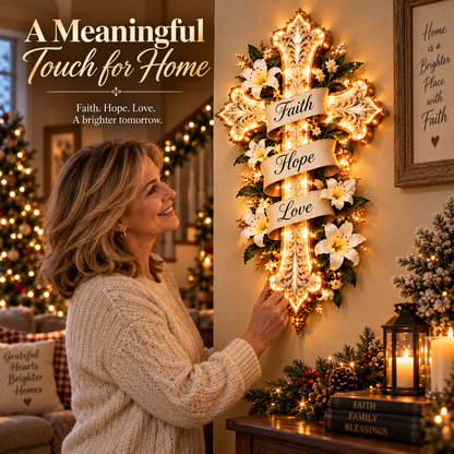 ✨✝️ Faith Lights the Way™ Illuminated Cross Wall Decor