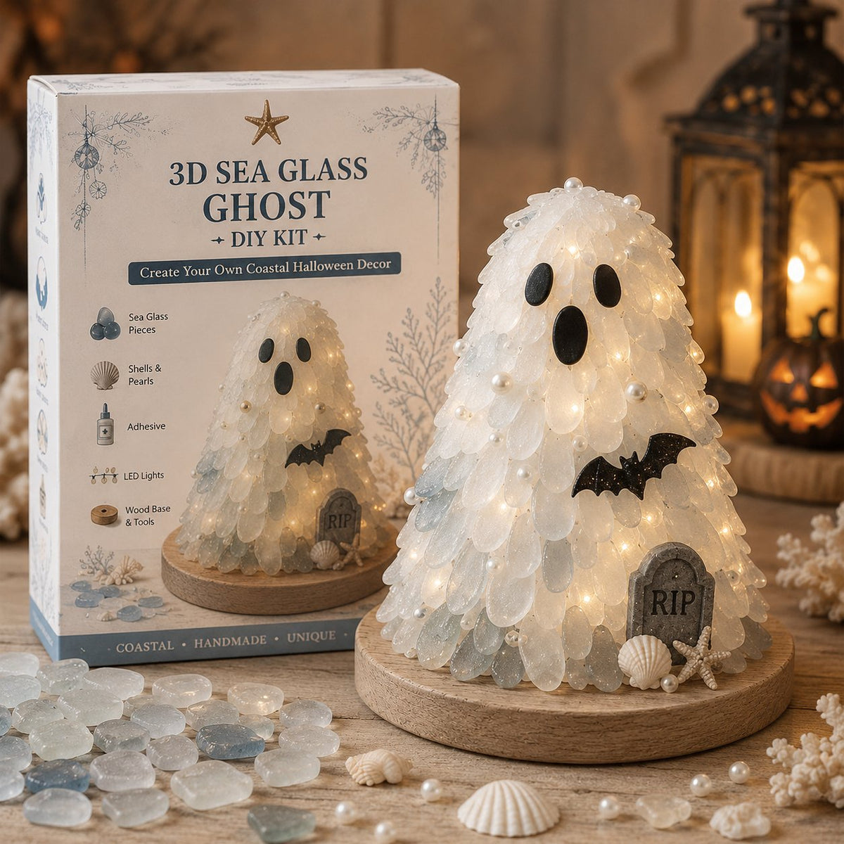 🎉⏳ 49% OFF – 🎃 Beginner-Friendly DIY Lighted Sea Glass Halloween Character Kit Collection | Complete Kit with Sea Glass Pieces, LED Lights & Step-by-Step Guide Included 💕
