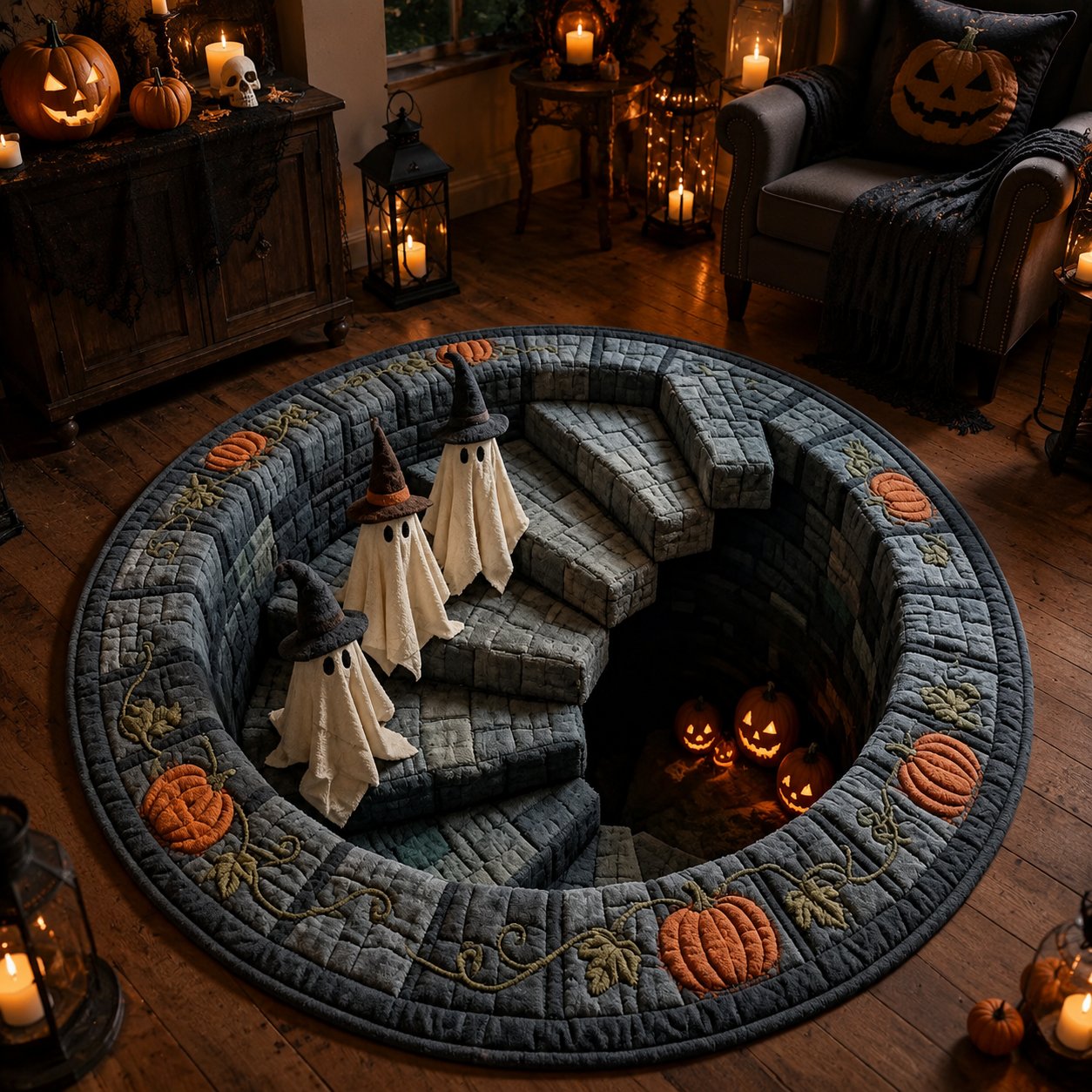 Halloween Rug Ghost Well Vintage