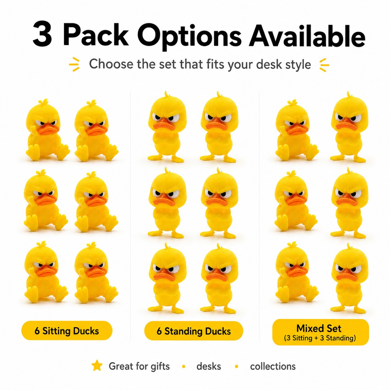 Sitting and standing Angry Duck figurine options