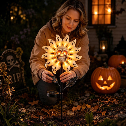 👻 Skull & Ghost Sunflower Solar Garden Stake