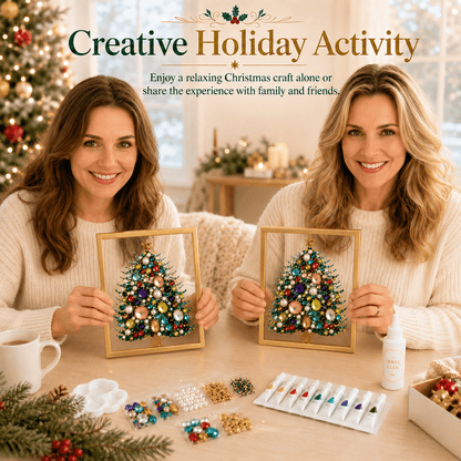 🔥 LAST DAY 49% OFF – 🎄 DIY Jeweled Christmas Tree Art Kit | Colorful Gems, Pearls, Paints & Gold-Tone Floating Display Frame 💎✨