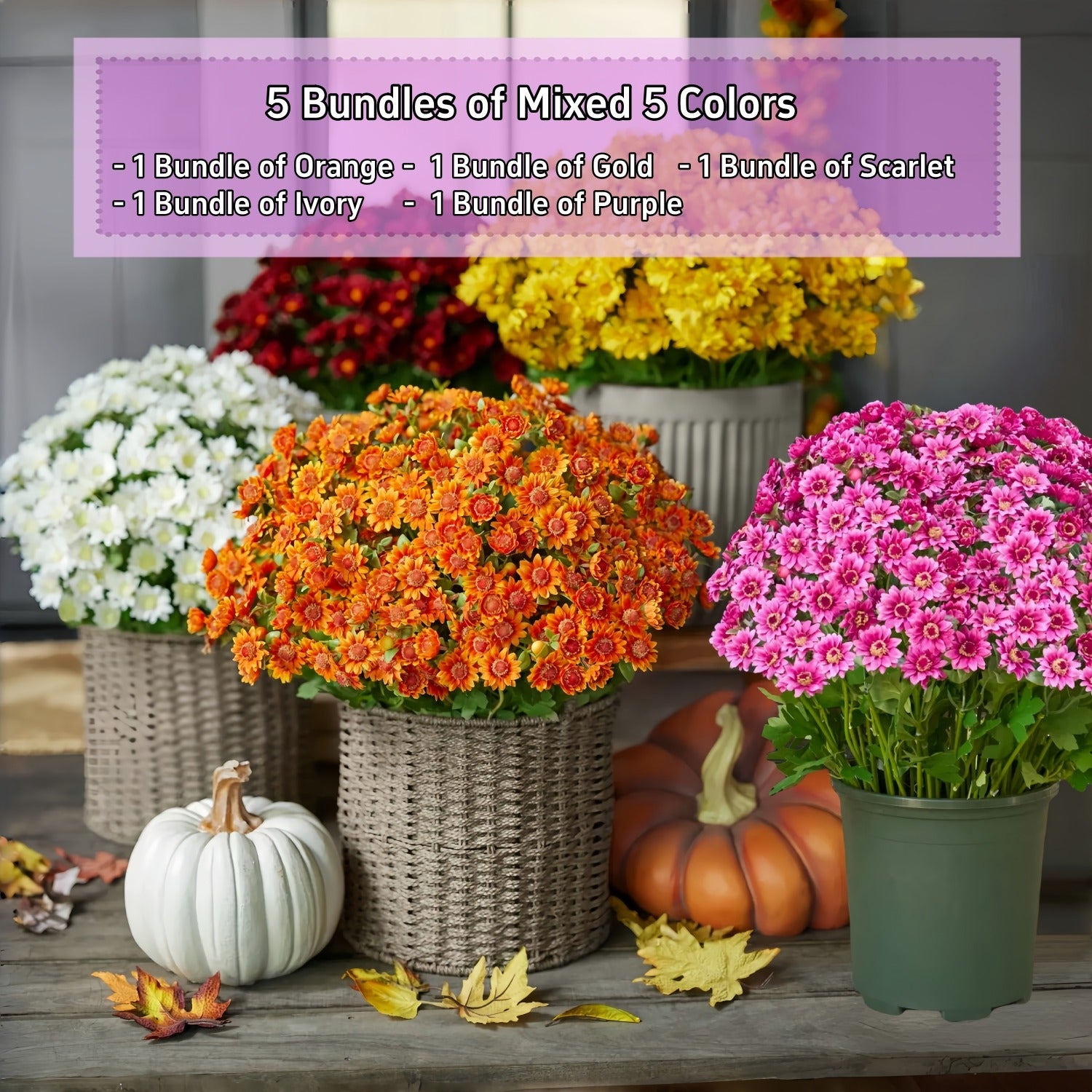 💥ON SALE💥- Artificial Outdoor Sunset Mums Flowers - UV resistant, Wa