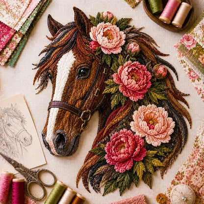🔥LAST DAY 50% OFF - 🐴 Floral Horse Patchwork Fabric DIY Decor Kit — Handmade Fabric Horse Art with Flowers, Nature & Rustic Charm