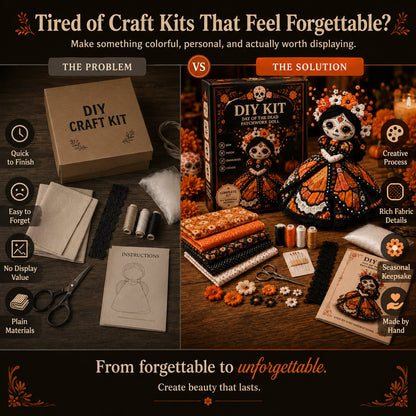 🔥 Day of the Dead Patchwork Doll DIY Kit | Handmade Fabric Craft with Floral Details