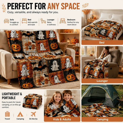 🎃🔥Halloween Pumpkin & Bat Flannel Throw Blanket, Soft Lightweight Cozy Blanket for Sofa & Bed(✨Buy 2 Free Shipping)