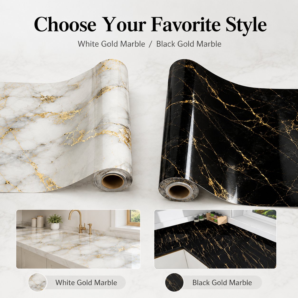 Gold Marble Pattern Self-Adhesive Wallpaper Roll