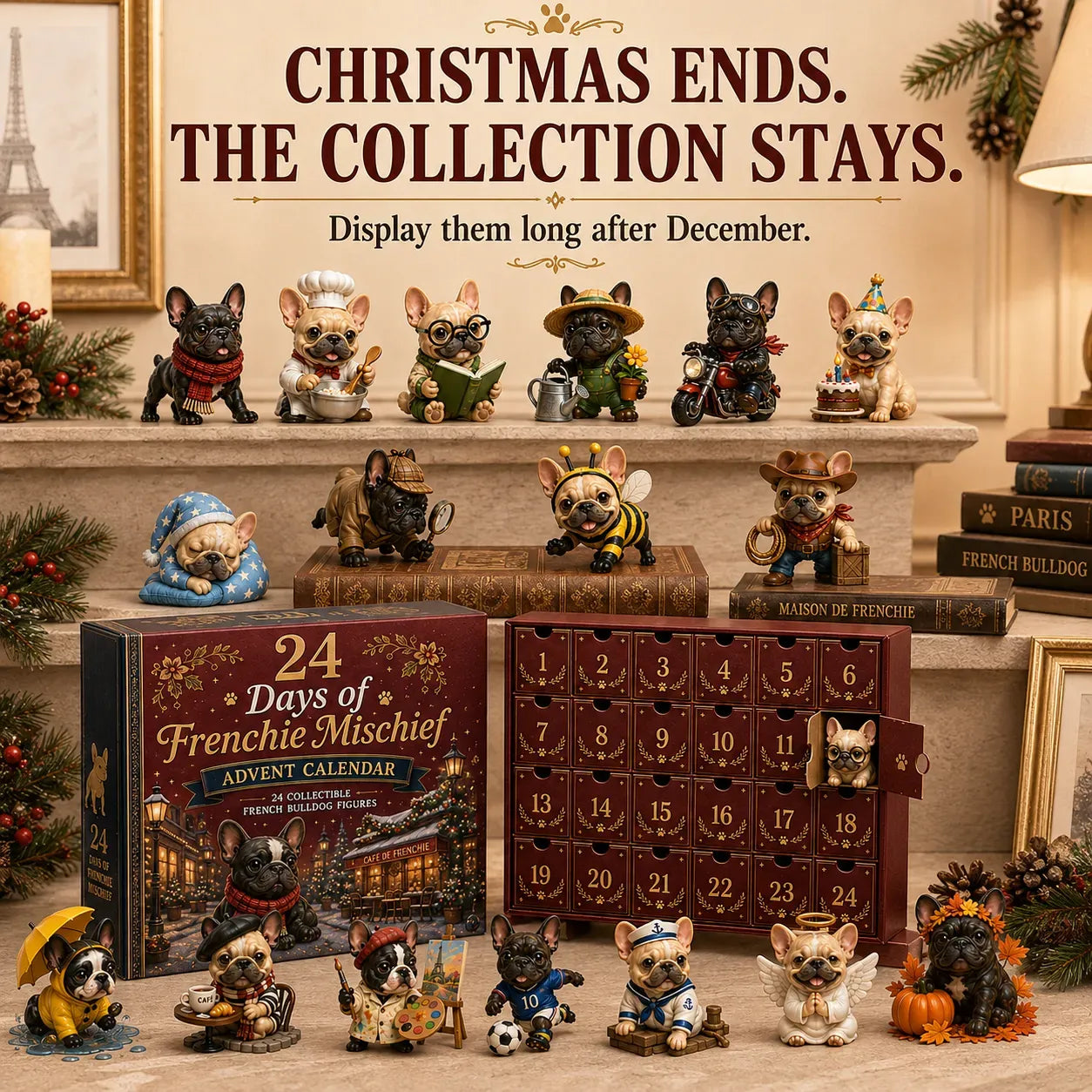 🔥Last day with huge discounts! 🐶 24-Day French Bulldog Christmas Advent Calendar🎄✨