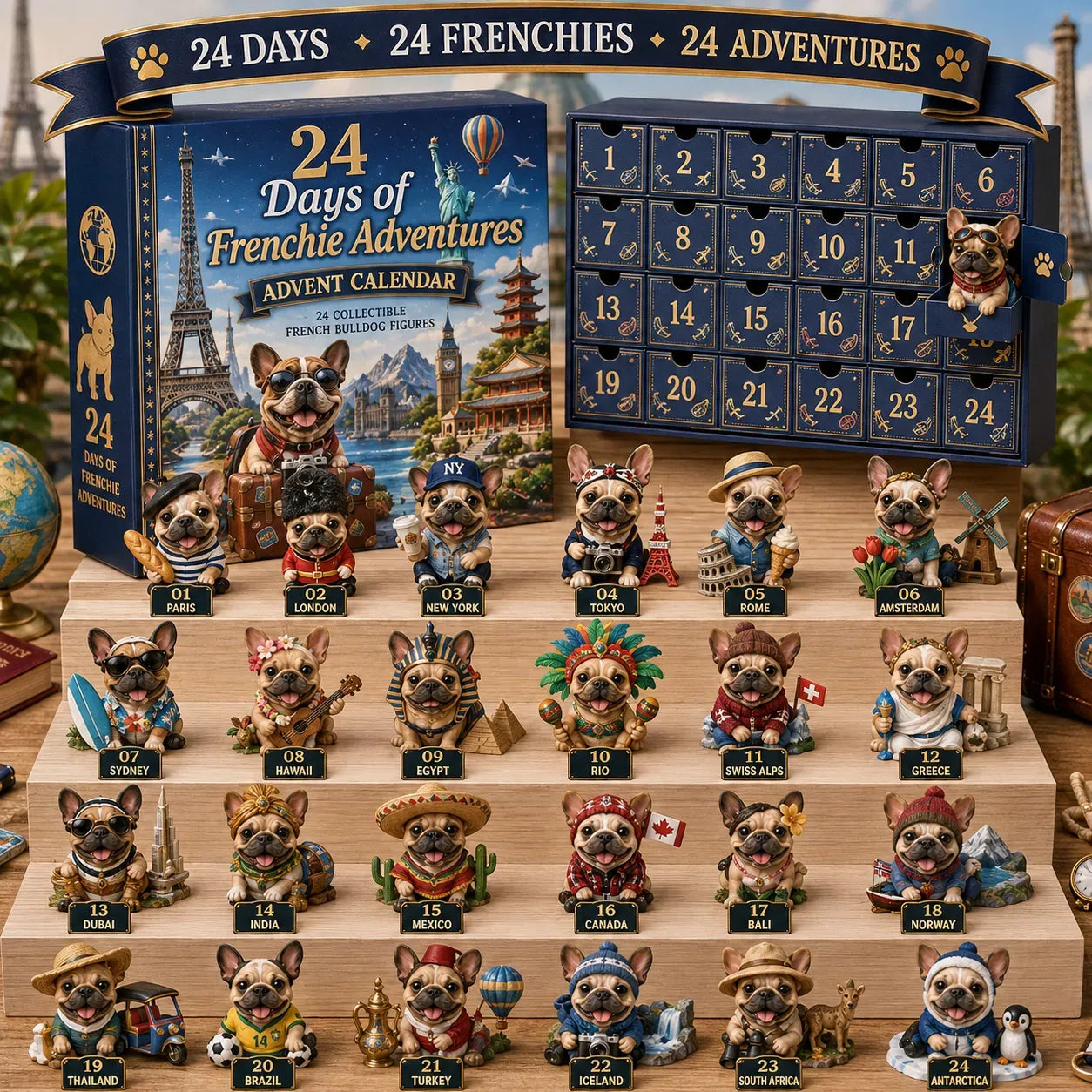 🔥Last day with huge discounts! 🐶 24-Day French Bulldog Christmas Advent Calendar🎄✨