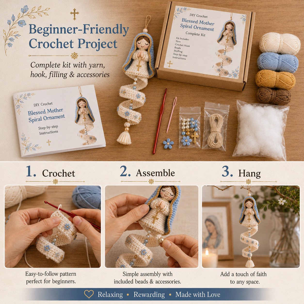 🔥LAST DAY 50% OFF - ✨ DIY Crochet Blessed Mother Spiral Hanging Ornament Kit – Handcraft a Heavenly Keepsake 🙏🧶