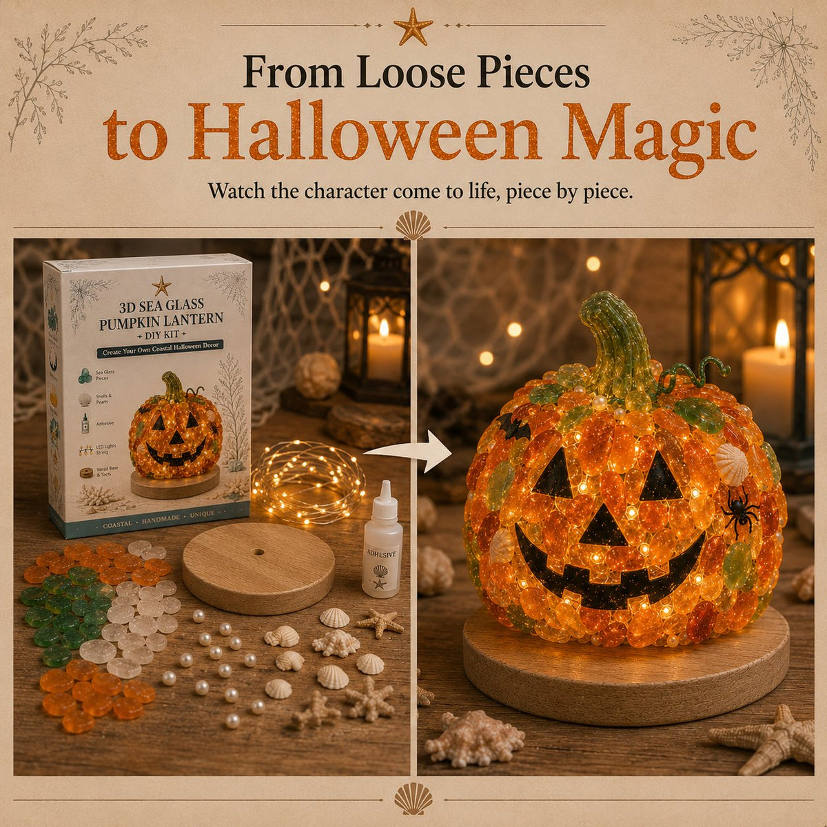 🎉⏳ 49% OFF – 🎃 Beginner-Friendly DIY Lighted Sea Glass Halloween Character Kit Collection | Complete Kit with Sea Glass Pieces, LED Lights & Step-by-Step Guide Included 💕