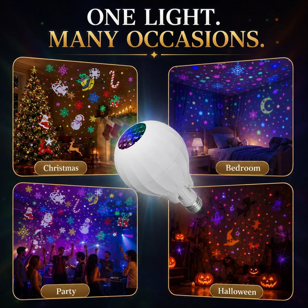 💡Rotating Christmas Projector Bulb | 16 Patterns