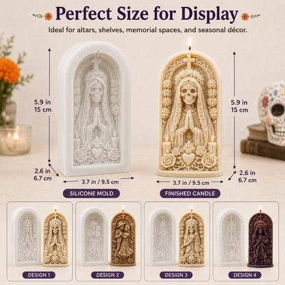 ⏳ Last Day 49% OFF – 💀 4-Piece Día de los Muertos 3D Relief Candle Mold Set | Detailed Skeleton, Floral & Arched Designs for Handmade Decorative Candles 🕯️✨