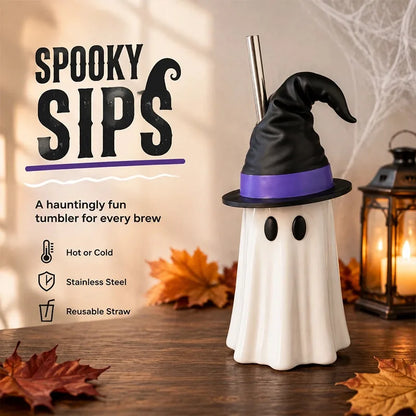 👻 Spooky Sips™ Ghost Tumbler – Halloween Witch Hat Cup