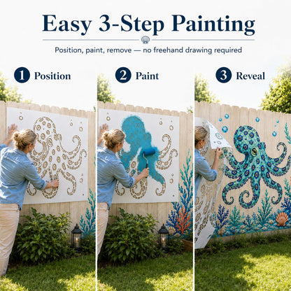 🐙 Reusable Ocean Octopus Mural Stencil Set | Bring Plain Walls & Fences to Life with a Bold Underwater Scene 🌊🎨✨