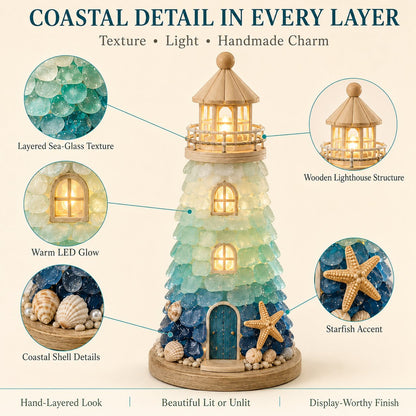 ⏳ Last Day 49% OFF – 🌊 Beginner-Friendly DIY Lighted Sea Glass-Style Lighthouse Kit Collection | Complete Kit with Sea Glass-Style Pieces, LED Lights & Step-by-Step Guide Included 💕