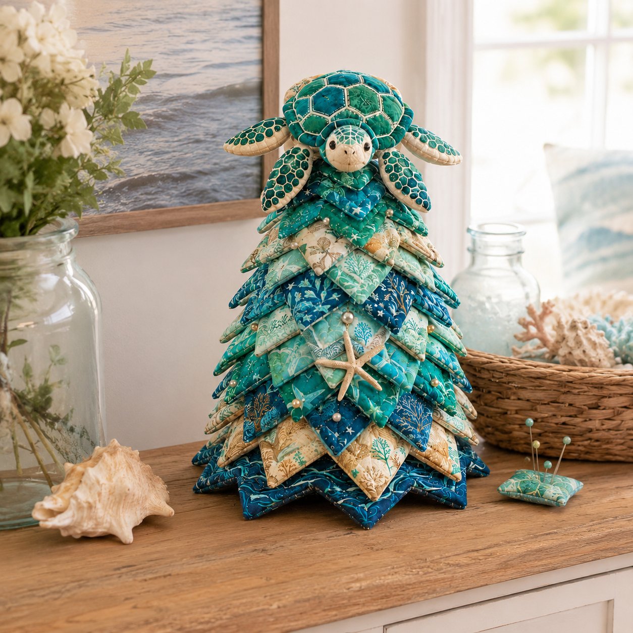 🌊 Ocean Dreams Layered Fabric Tree Craft Kit | Create a Freestanding Coastal Centerpiece with Coordinated Fabrics & Marine Topper 🐚✨