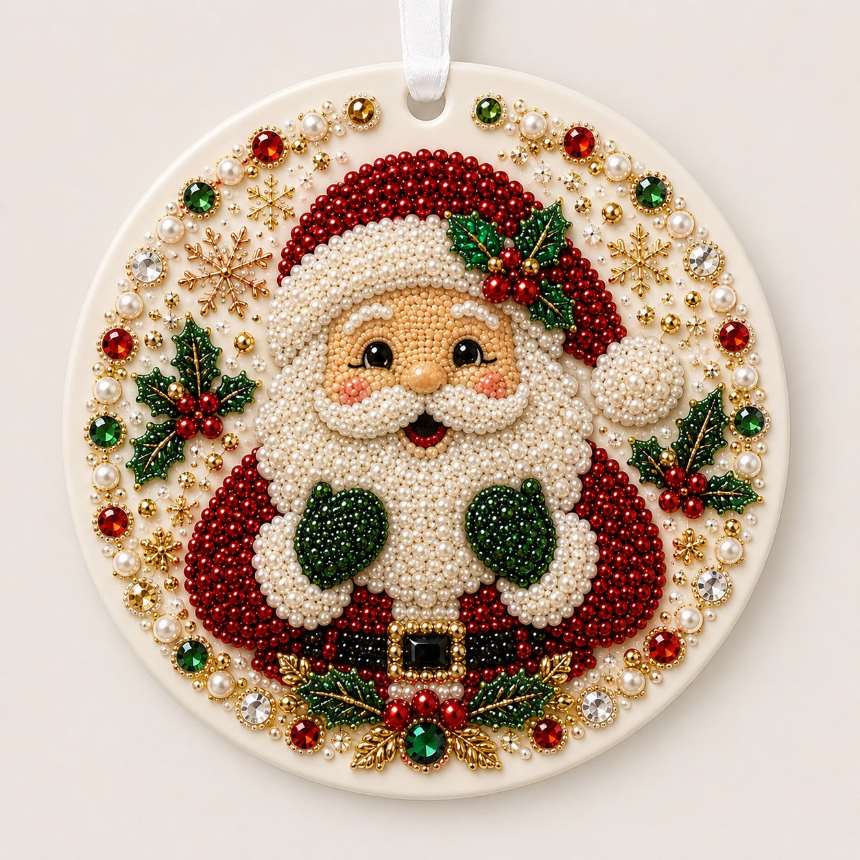 Santa Claus DIY Pearl and Gem Christmas Ornament