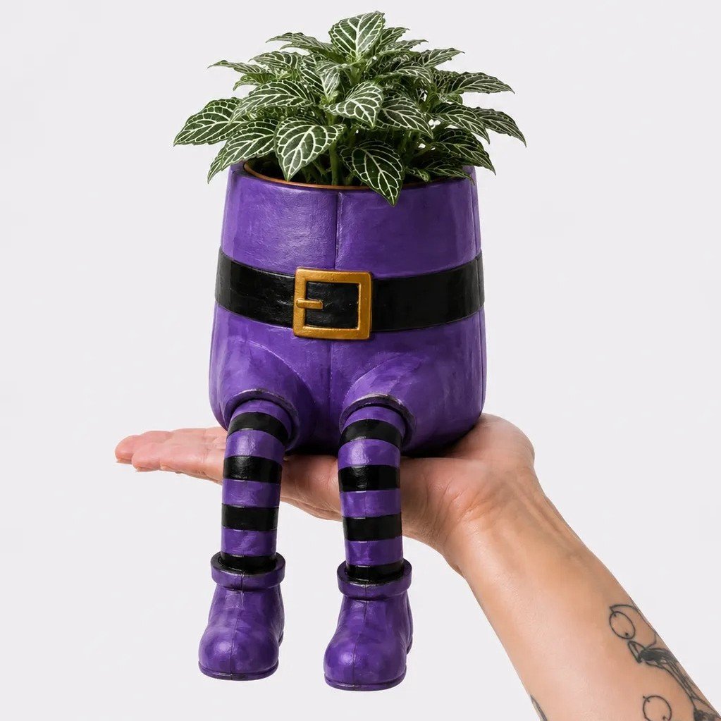 🔥LAST DAY 50% OFF - 💀🎃Halloween Whimsical Hanging Leg Planter Hand-Painted Resin Succulent Pot💐