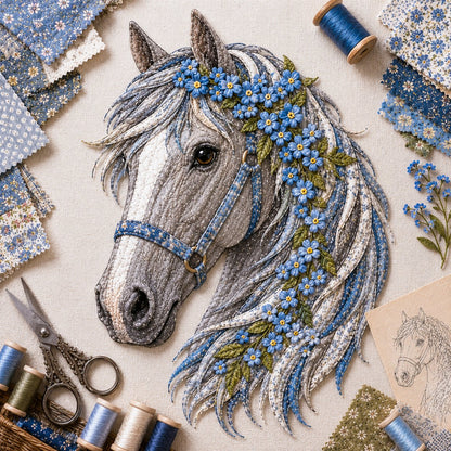 🔥LAST DAY 50% OFF - 🐴 Floral Horse Patchwork Fabric DIY Decor Kit — Handmade Fabric Horse Art with Flowers, Nature & Rustic Charm