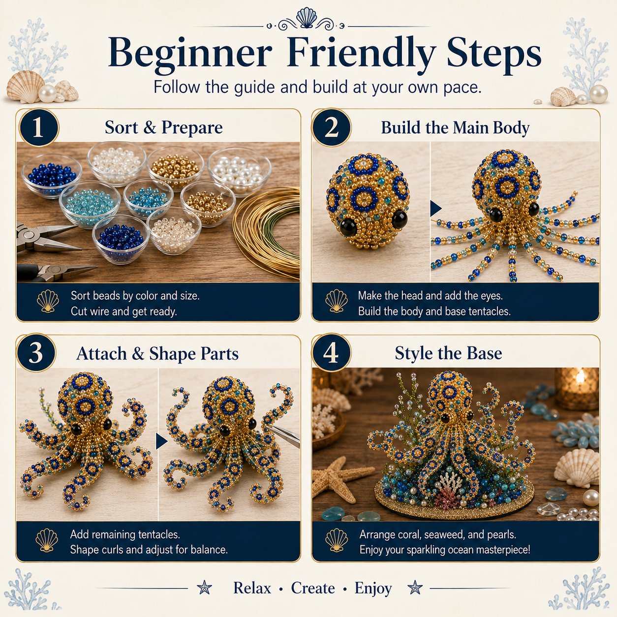 🔥LAST DAY 50% OFF -  🌊 Ocean Sparkle Animal Craft Kit | Create a Dimensional Underwater Centerpiece with Colorful Beads, Pearls & Coastal Details 🐚✨