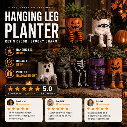 🔥LAST DAY 50% OFF - 💀🎃Halloween Whimsical Hanging Leg Planter Hand-Painted Resin Succulent Pot💐
