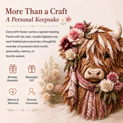 💐🌸 Birth Flower Highland Cow 3D Layered Fabric Art DIY Kit 🐮