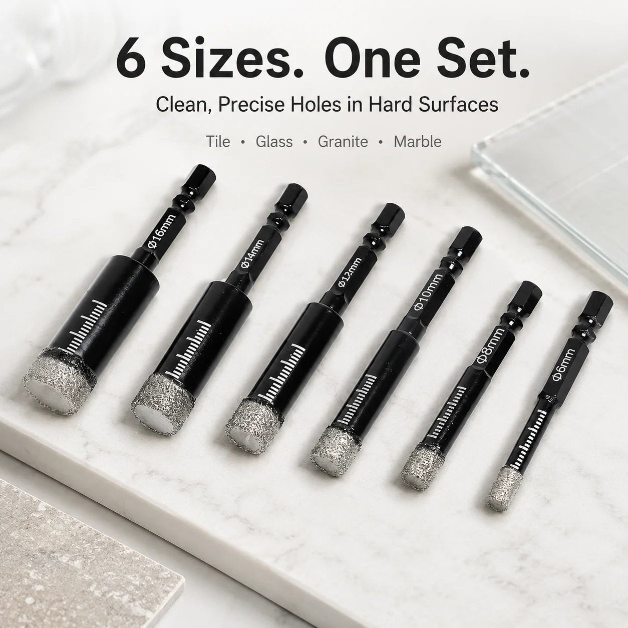 6 Piece Brazed Diamond Drill Bits Set