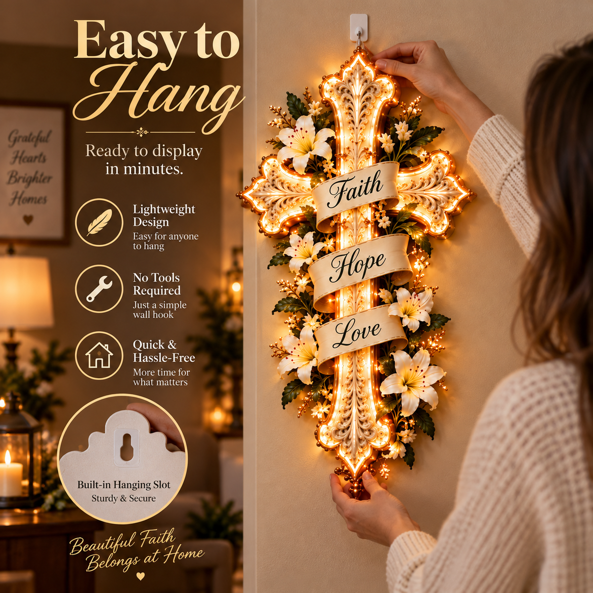 ✨✝️ Faith Lights the Way™ Illuminated Cross Wall Decor