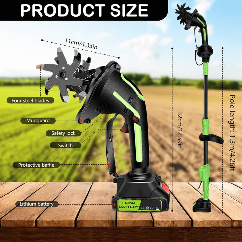 Zavrlygoods™ Multifunctional 2-in-1 Cordless Tiller & Cultivator with Telescopic Pole