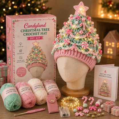 🎄Beginner-Friendly Light-Up Christmas Tree Crochet Hat DIY Kit | Complete Kit with Coordinated Yarn, LED Lights & Step-by-Step Guide Included 💕
