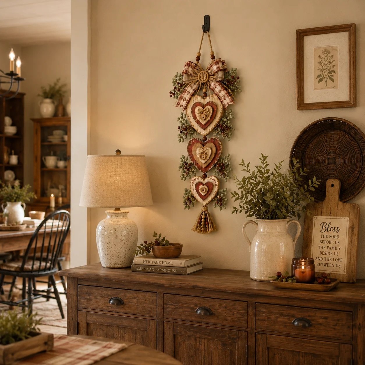 🍂🤎Vintage Farmhouse Layered Heart Wall Hanging
