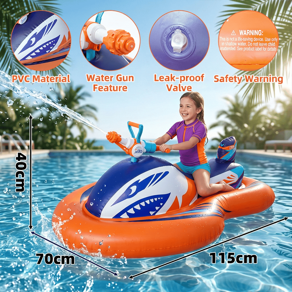 🏆2026 Upgraded 60% OFF🌊 2-in-1 Shark Inflatable Jet Water Ski🚤 Built-in Water Gun