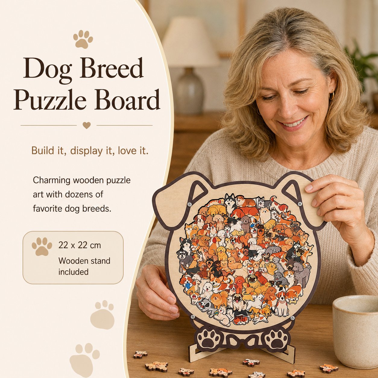 🔥Last Day 50% OFF - Charming Dog Breed Wooden Silhouette Puzzle Board With Stand