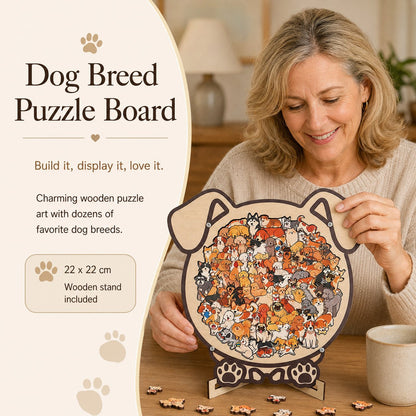 🔥Last Day 50% OFF - Charming Dog Breed Wooden Silhouette Puzzle Board With Stand